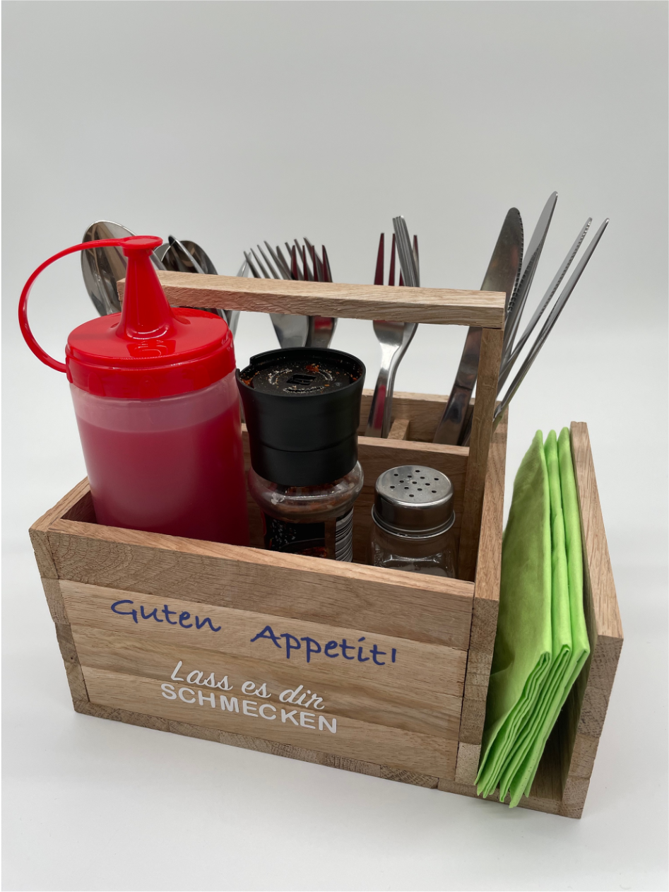 Tisch Organizer aus Holz - Gewürz- und Besteckhalter