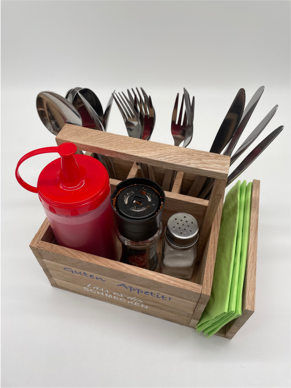 Tisch Organizer aus Holz - Gewürz- und Besteckhalter