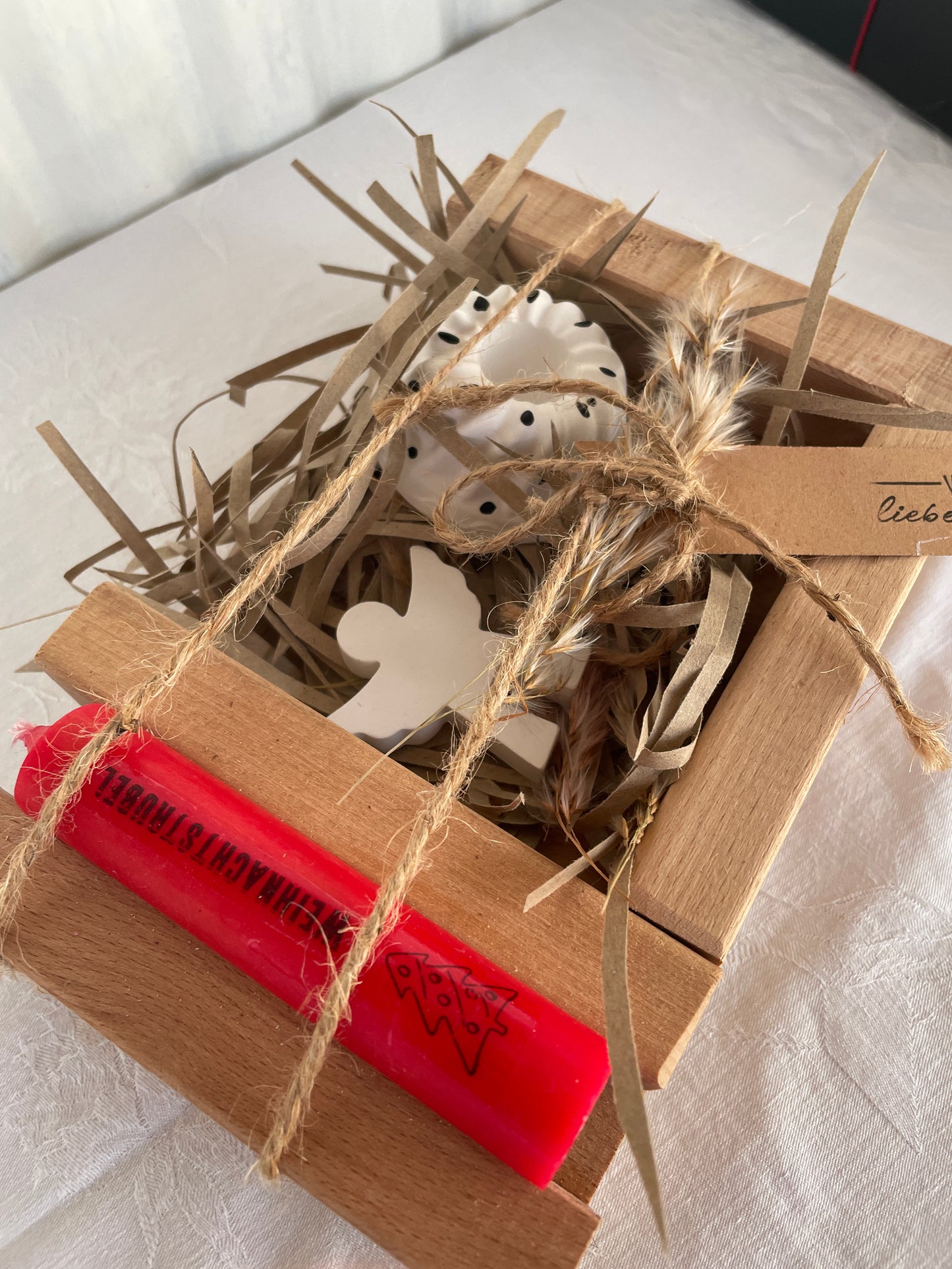 Holzset mit Kerze und Keramikdeko