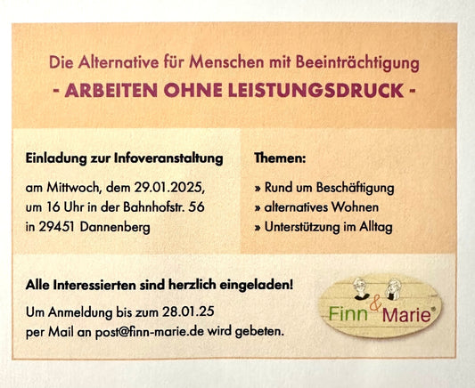 Infoveranstaltung am 29.01. um 16 Uhr