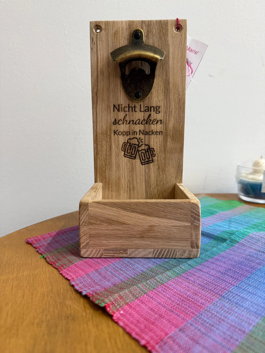 Flaschenöffner aus Holz, Wand-Flaschenöffner, Deko mit Laser Gravur, personalisierbar